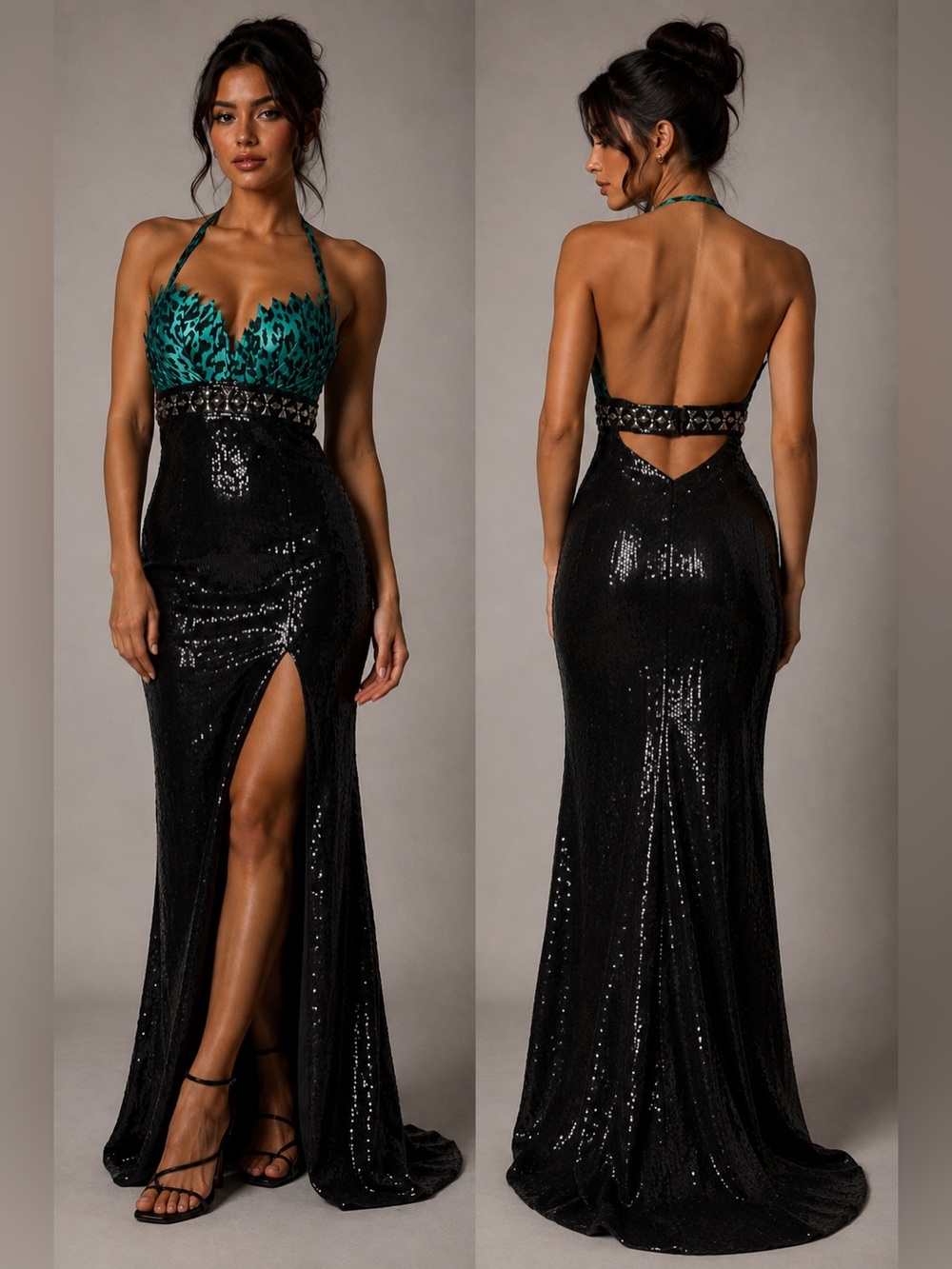 Terani Pageant / Prom Gown Black Beaded(Sequin) Cheetah Size 4 Mermaid Tail